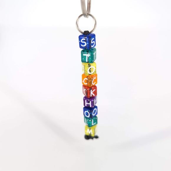 Stockholm Multicolored Neon Sparkly Beaded Souvenir Keychain / Key Ring - New - Picture 5 of 9
